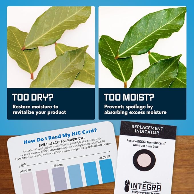 Integra Boost 2-Way Humidity Control Pack – Patented Technology for Humidity Control – Preserve Flavor & Maintain 62% RH – Moisture Absorber for Herbs, Spices & More – 2 Gram (Pack of 50) - Image 6