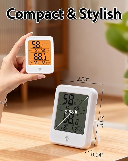Digital Indoor Hygrometer Thermometer, 2.68-Inch Temperature/Humidity Monitor with Magnetic and Backlit, Indoor Room Thermometer/Humidity Meter for House Home Greenhouse - Image 4