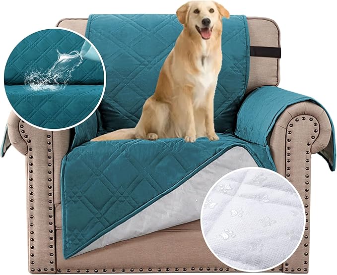 H.VERSAILTEX 100% Waterproof Sofa Slipcover Washable Armchair Cover Non-Slip Furniture Protector for Living Room Couch Cover for Pets Chair Cover with Puppy Paw Silicone Backing (Armchair, Dark Teal) by HVERSAILTEX