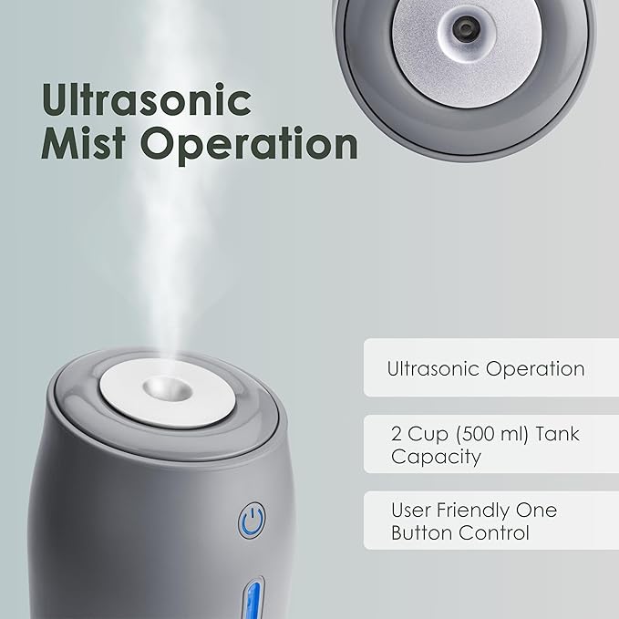 Aqua Glo Personal, Portable Humidifiers for Bedroom – Ultrasonic Cool Mist Humidifier with Built In Rechargeable Battery. Air Humidifier for Baby, Plants, Home, Office, Travel. Gray - Image 5
