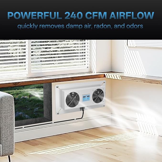 240 CFM Crawlspace Vent Fan, With Thermostat,Humidistat, Crawlspace Fans, For Moisture Reduction, Radon Mitigation, Freeze Protection, Ideal for Basement, Attic, Crawl Space Fan Vent(Air Out) - Image 3