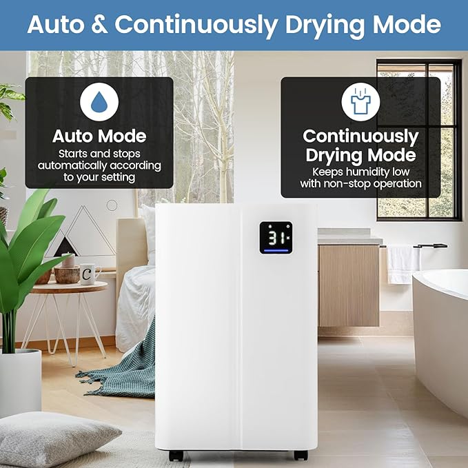ARLIME 4500 Sq.Ft Dehumidifier for Basement, 54 Pints Dehumidifier with 4L Water Tank, 3 Modes, Timer, Memory, Child Lock, Auto Defrost, LED Display & 3-Color Indicator for Home, Bedroom, Bathroom - Image 4