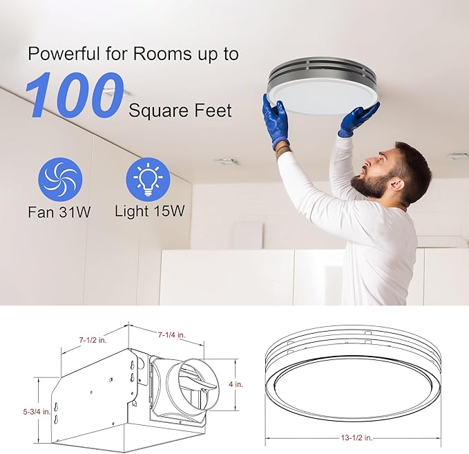 Akicon Bathroom Exhaust Fan with Light, 110CFM, 2.0 Sones for Ceiling, 1000lm Dimmable LED Light and 150lm Nightlight Dual Color Bathroom Vent Fan for Home, Round, Sliver - Image 2