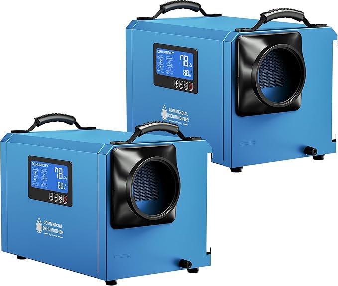 145 Pints Commercial Dehumidifier for Large Basements & Crawl Spaces up to 6500 Sq.Ft, Industrial Dehumidifiers for Water Damage Restoration, Auto Defrost, Continuous Drain Hose, Blue-2PC by BSMTEK