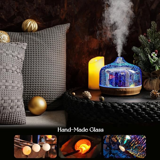 Porseme 500ml Glass Essential Oil Diffuser Aromatherapy Ultrasonic Cool Mist Humidifier 15-21 Running Hours Diffusers with Remote Control for Sleeping Yoga Office Working Spa and Rest - Image 5