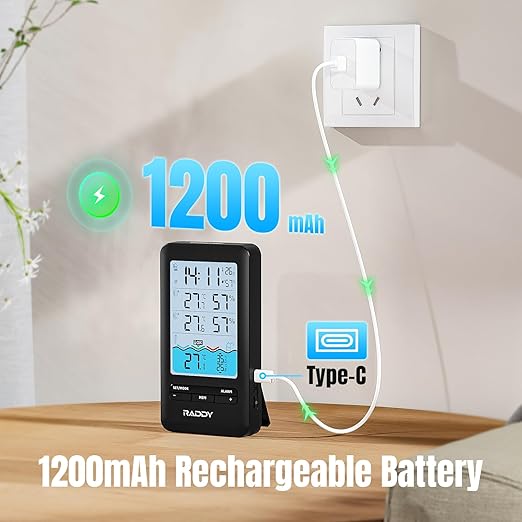 Raddy PT-3 Wi-Fi Pool Thermometer Floating Easy Read with 2 Additional Remote Sensors, APP Remote Monitor, Large Digital Display, Rechargeable, Wireless Hygrometer Thermometer for Indoor Outdoor - Image 5