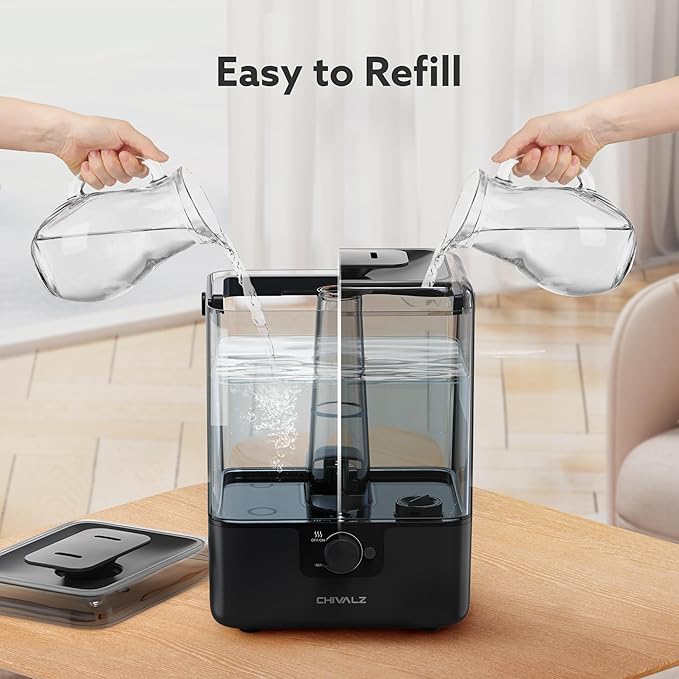CHIVALZ Humidifiers for Bedroom Large Room Home, 6L Cool Mist Humidifier for Baby and Plant, Oil Diffuser, Top Fill Humidifier with Night Light, Quiet 23dB, Up to 26H, Black 1Pack - Image 5
