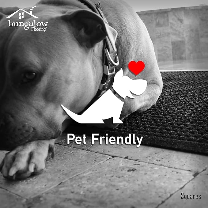 WaterHog Squares Front Door Mat Indoor Outdoor Entrance, Absorbent All-Weather Doormat with Non-Slip Rubber Backing, Dirt & Moisture Trapper, Low Profile, Easy Clean, Made in USA, 45.5"x70" Bluestone - Image 5