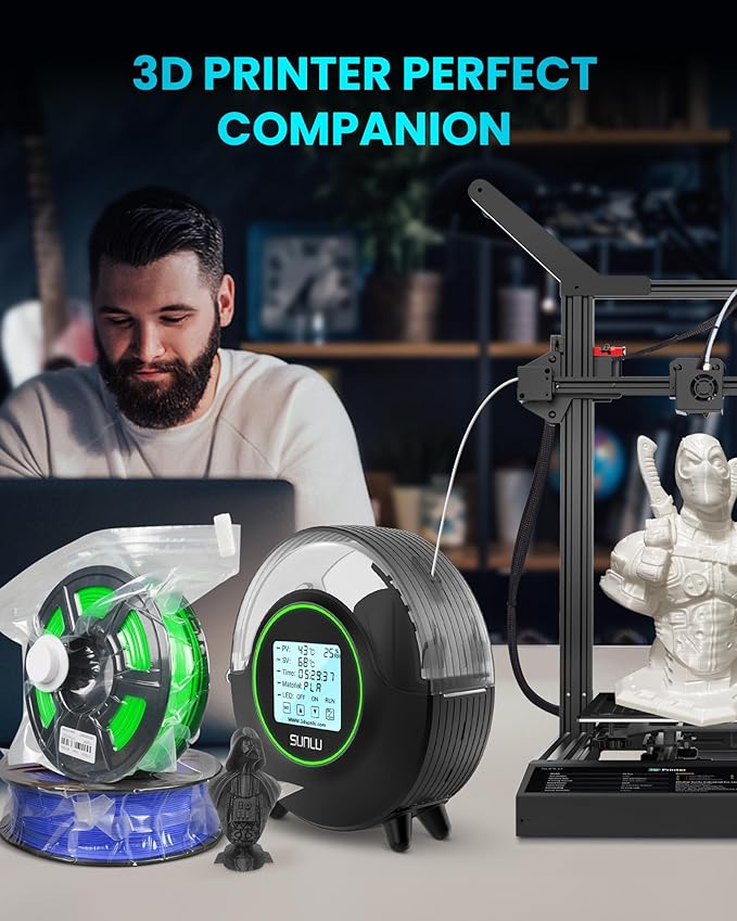 SUNLU Official Filament Dryer S2, Upgraded 3D Filament Dryer with 360°Heating Fan, Filament Dehydrator, One-Key Set with 4.6" Touch Sreen, Compatible with 1.75 2.85 3.00mm PLA PETG ABS Filament, Black - Image 8