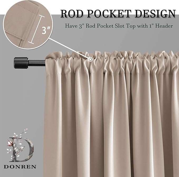 DONREN Patio Blackout Curtain Shades - Home Decoration Thermal Insulated Rod Pocket Blackout Draperies/Drapes for Kitchen (2 Panels, 60 inches x 96 inches, Warm Taupe) - Image 5