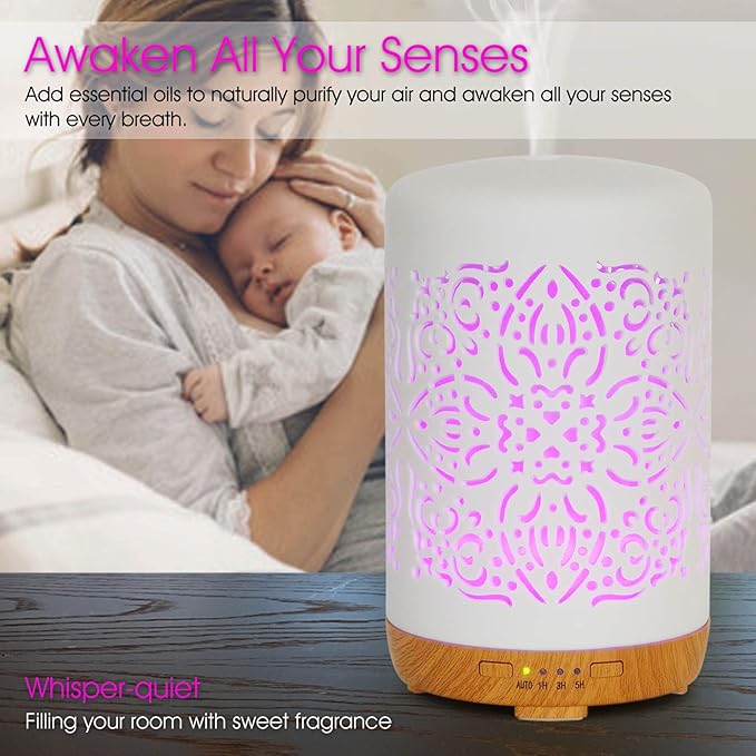 Earnest Living Essential Oil Diffuser White Ceramic Diffuser 250 ml Timers Night Lights and Auto Off Function Home Office Humidifier Aromatherapy Diffusers for Essential Oils - Image 6