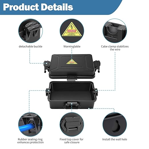 Mini Outdoor Electrical Box, IP54 Waterproof Extension Cord Cover (Inside 6.2 x 3.9 x 2.7 inches) Weatherproof Connection Box for Plug,Connector, Power Cord, Festive Light(2 PCS Black) - Image 3