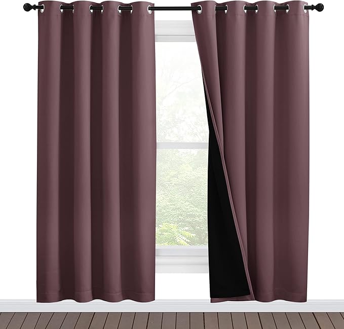 NICETOWN Living Room Completely Shaded Draperies, Privacy Protection & Noise Reducing Ring Top Drapes, Black Lined Insulated Window Treatment Curtain Panels (Dry Rose, 2 Pieces, W55 x L78) by NICETOWN