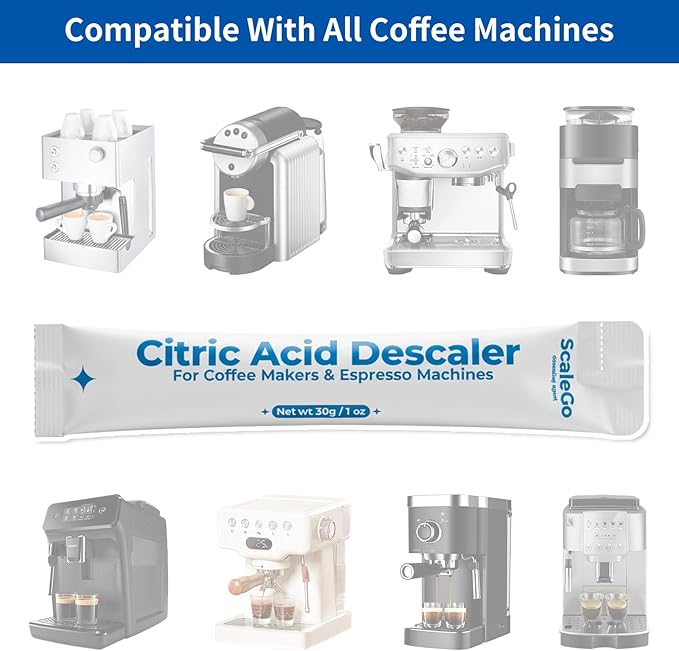 Coffee Machine Cleaner & Descaler | Citric Acid Descaling Powder | Pre-measured Package for Mess-Free Use & Storage | Removes Limescale | Compatible with Keurig, Nespresso, Breville | 4 Uses - Image 8