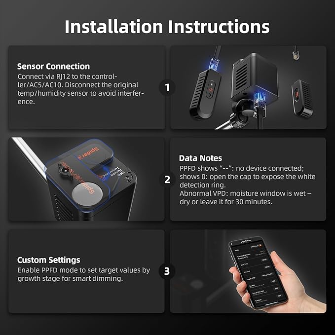 Spider Farmer GGS Sensor Pro Kits, 4-in-1 VPD/PPFD/Temp/Humid Sensor with CO2 Sensor, for Indoor Growing Environmental Monitoring Precision Control - Image 4