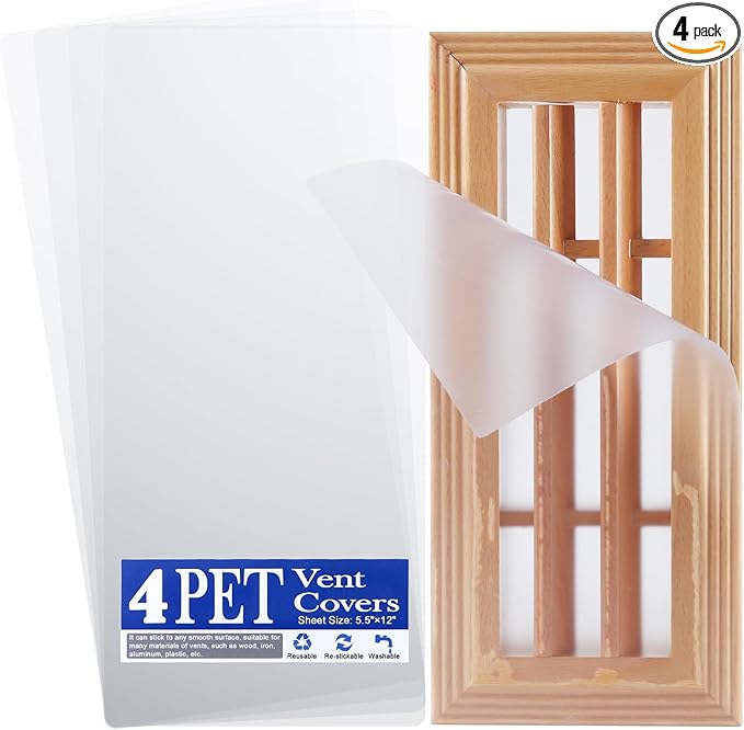 4 Pack PET Vent Covers with Nano Adhesive, 5.5" X 12" for Floor, Wall, Ceiling Vents and Air Registers, for RV, Home, Office AC Vents, Non-Magnetic, Fits on Plastic, Wood, Iron, Aluminum Vent Covers by CreateAColorfulLife