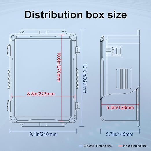 Outdoor Electrical Junction Box, ABS Water Resistant Enclosure with Internal Mounting Panel & Hinged Cover (12.6" H x 9.4" L x 5.7" W) - Image 7