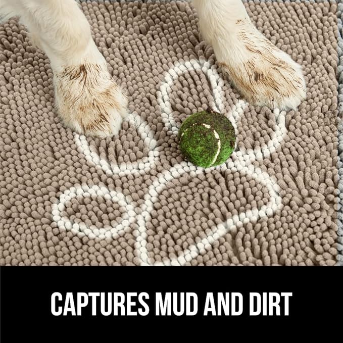 GORILLA GRIP SOAKSTOPPER Dog Door Mat, 35x24 Machine Washable Rug Absorbent Doormat Captures Moisture Mud Dirt, Quick Dry Soft Chenille Entryway Rugs Indoor Entrance Mats for Dog Paws, Paw Beige Ivory - Image 3
