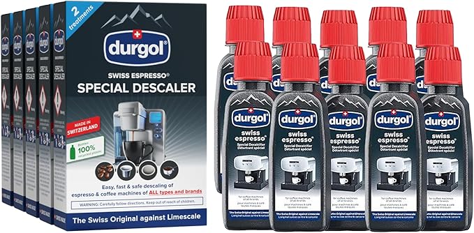 Durgol Swiss Espresso, Descaler and Decalcifier for All Brands of Espresso Machines and CoffeeMakers, 4.2 Fluid Ounces (Pack of 10) by Durgol