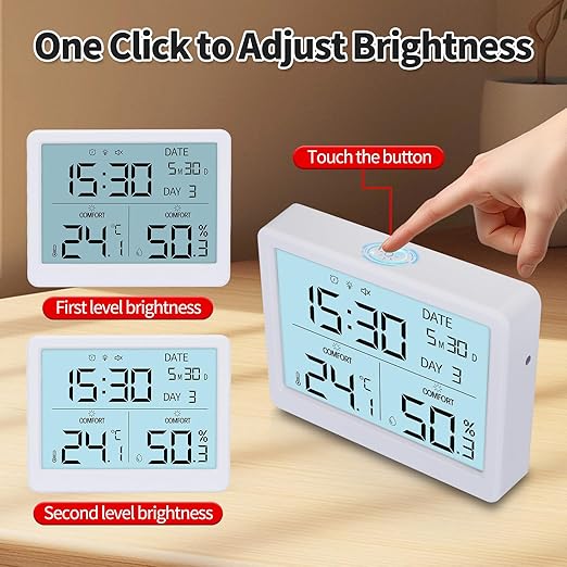 Indoor Digital Thermometer & Humidity Meter, Home Hygrometer Temperature Gauge with Date, Clock, Adjustment Brightness, Terrarium, Incubator, Greenhouse - Image 4
