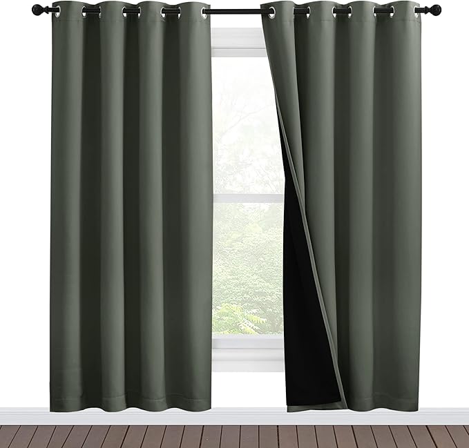 NICETOWN 100% Blackout Window Curtain Panels, Full Light Blocking Drapes with Black Liner for Nursery, 78-inch Drop Thermal Insulated Draperies (Dark Mallard, 2 Pieces, 55-inch Wide Per Panel) by NICETOWN