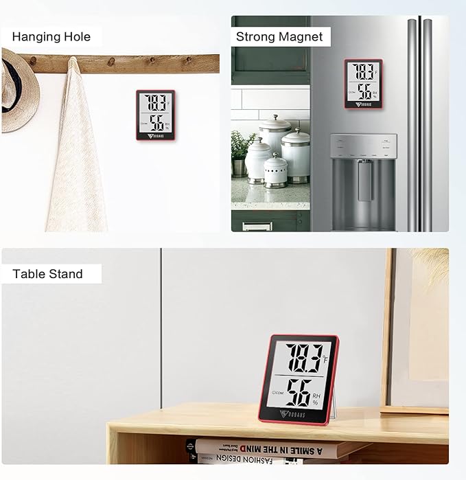 DOQAUS Digital Hygrometer Indoor Thermometer Humidity Gauge Room Thermometer with 5s Fast Refresh Accurate Temperature Humidity Monitor for Home, Bedroom, Baby Room, Office, Greenhouse, Cellar, Red - Image 6
