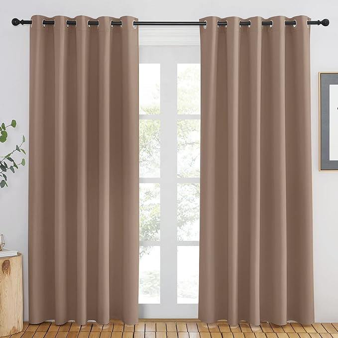 NICETOWN Door Curtain 84 inch Length for Bedroom - Room Darkening Light Blocking Thermal Insulated Solid Ring Top Blackout Window Drapes for Living Room (1 Panel, W66 x L84, Cappuccino) - Image 2