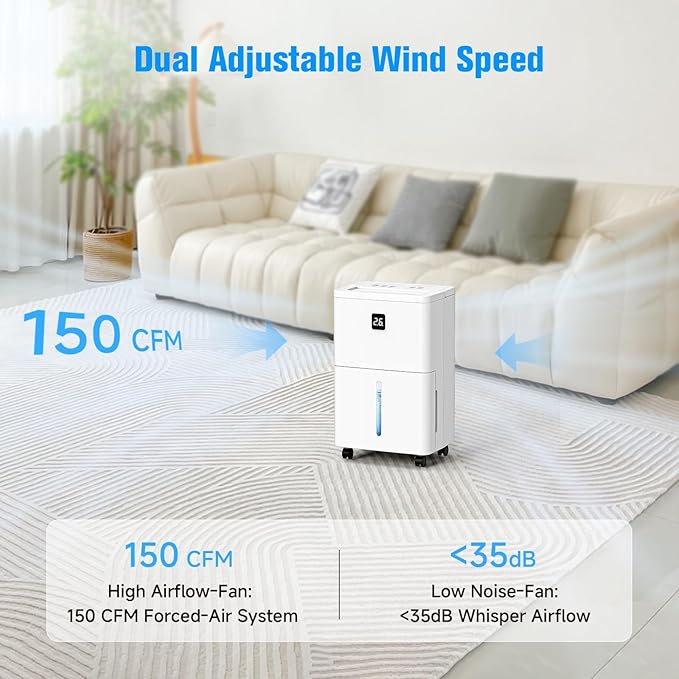 25 Pint Dehumidifier for Basement, Up to 3000 Sq.Ft, Quiet Dehumidifier with Drain Hose, Humidity Control, 24H Timer, Ideal for Bedroom, Bathroom, Room - Image 3