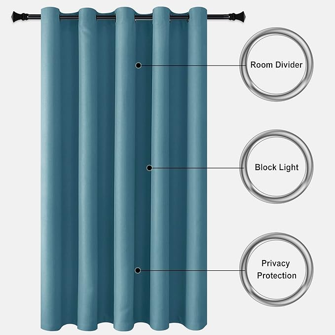 DWCN Blackout Curtain Panel for Bedroom - Thermal Insulated Energy Saving Grommet Blackout Drapery for Patio Door, Room Divider Long Curtain, Stone Blue, W80 by L84, 1 PC - Image 5
