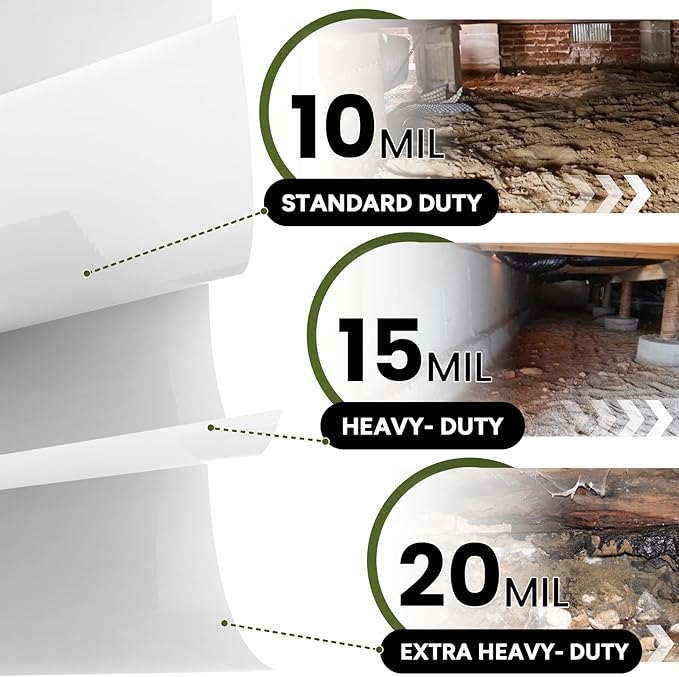White Crawl Space Vapor Barrier, 12 Mil Vapor Barrier, 10' x 100', Heavy Duty Polyethylene Film, Thick Plastic Sheeting, Plastic Drop Cloth Covering for Crawlspace, Basement, White - Image 6