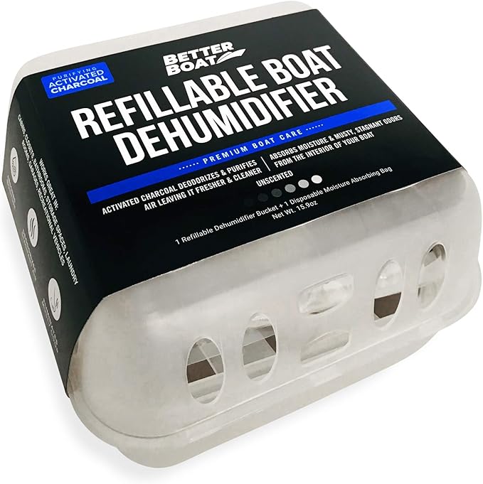 Refillable Moisture Absorber Bucket with Dehumidifier Refill Pack Moisture Absorbers for Closet Storage, Controls Water, Humidity, Odors, and for Basement, Home, Boat, Room, RV, and Car Use by BetterBoat