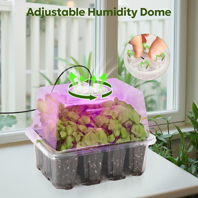 MIXC Seed Starter Kit with Grow Light, Elevated Seedling Tray Kit with Adjustable Humidity Dome and Clear Cell Tray, 12 Full Spectrum Led Beads for Seed Starting Greenhouse, 6 Pack, Transparent - Image 5