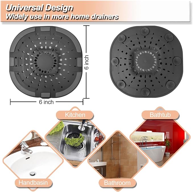 Hair Drain Catcher,Square Drain Cover for Shower Strong Adhesion Silicone Hair Stopper with Suction Cup,Easy to Install Suit for Bathroom,Bathtub,Kitchen 2 Pack (Black Brown) - Image 5