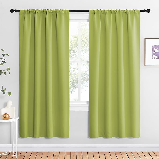 NICETOWN Fresh Green Blackout Curtains for Living Room, Set of 2, 42 x 72 Inch, Triple Weave Home Decoration Thermal Insulated Solid Rod Pocket Blackout Drapes for Bedroom by NICETOWN