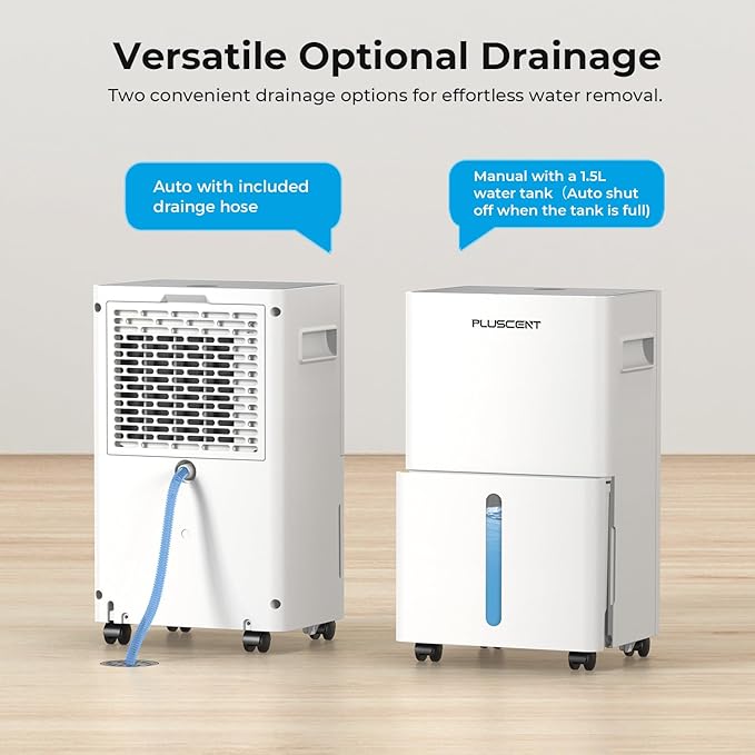 1500 Sq.ft Dehumidifier for Basement, PLUSCENT Max 21 Pint/Day Dehumidifiers for Home, Large Room, Bedroom with Drain Hose, Smart Humidity Control & Monitor, 3 Operation Modes, 24H Timer, Auto Defrost - Image 4