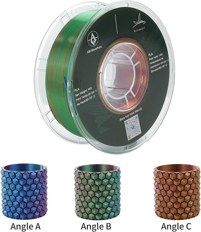 PLA 3D Printer Filament, Triple Color Silk PLA Filament, Dimensional Accuracy +/- 0.02 mm, 1 kg Spool(2.2lbs), 1.75 mm, Blue Green Orange - Image 2