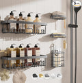 Veken Adhesive Shower Caddy 5-Pack,Heavy Weight Bearing,Large Wall Mounted Shower Shelves Rack,Organizer Storage Accessories with Soap Dish&Toothbrush Holder,Ideal for Bathroom,Home&Kitchen,Light Grey by Veken