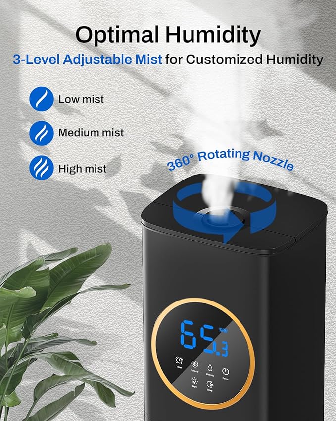 Humidifier Large Room Bedroom with Night Light, 2.1Gal(8L) Humidifiers for Home with Essential Oil Diffuser, Top Fill Whole House Cool Mist Humidifiers for Plants Baby Kids Adults(Black) - Image 4