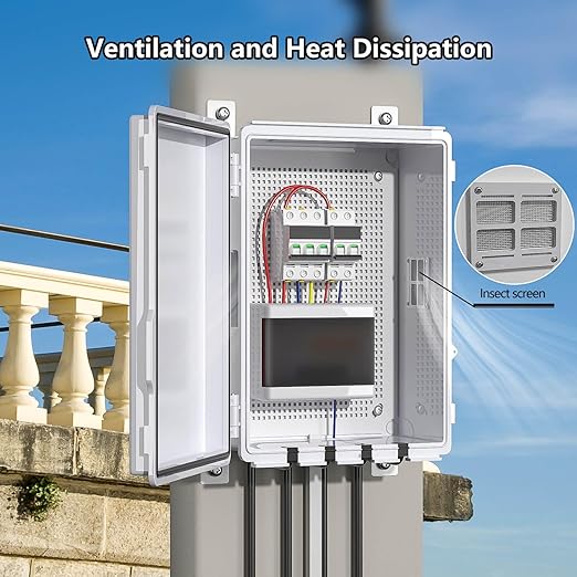 Electrical Junction Box, Ventilated Design, Cable Grommets, Indoor/Outdoor Use with Mounting Panel & Hinged Cover. Waterproof IP 65. (Grey Cover, 15"x11"x5.1") - Image 2