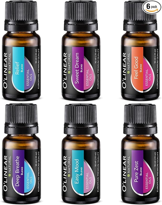 O'linear Essential Oils 6 Blends Set - Perfect for Humidifiers and Diffusers, Aromatherapy Diffuser Oils Scents, Essential Oil Kit for Home Use, Essential Oil Pack with Various Scents by Olinear
