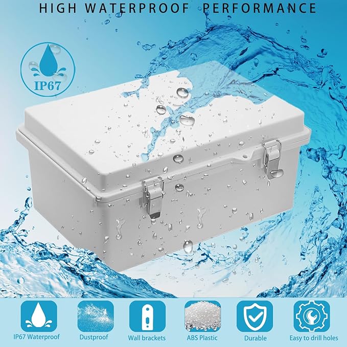 Waterproof Outdoor Electrical Box Junction Box Weatherproof IP67 ABS Plastic Enclosure Switch Router Project Box with Mounting Plate with Wall Bracket 2 Cable Glands Grey 11.1" x 7.48" x 5.5" - Image 2
