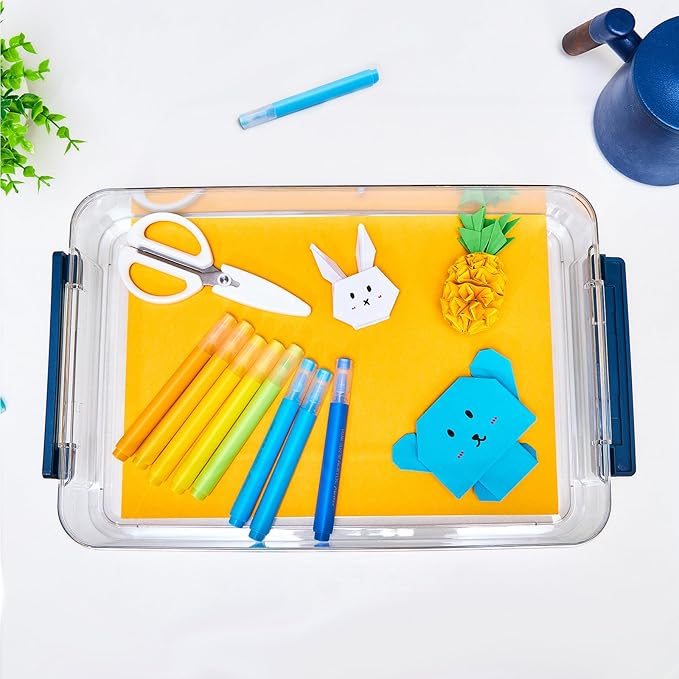 2 Pcs 5.5qt 9 x 13 Plastic Portable Project Case With Snap-Tight Latch Clear Stackable Storage Box With Lids Organizer Container For A4 File Photo Documents Scrapbook Craft Art Supplies - Image 8