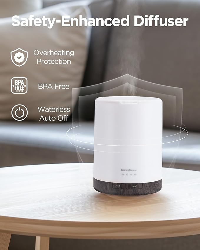 InnoGear 300ML Essential Oil Diffuser, Premium 5-in-1 Ultrasonic Aromatherapy Diffusers Scent Humidifier Aroma Diffuser Vaporizer Auto-Off Timer for Room Office Home, Brown, Medium - Image 4
