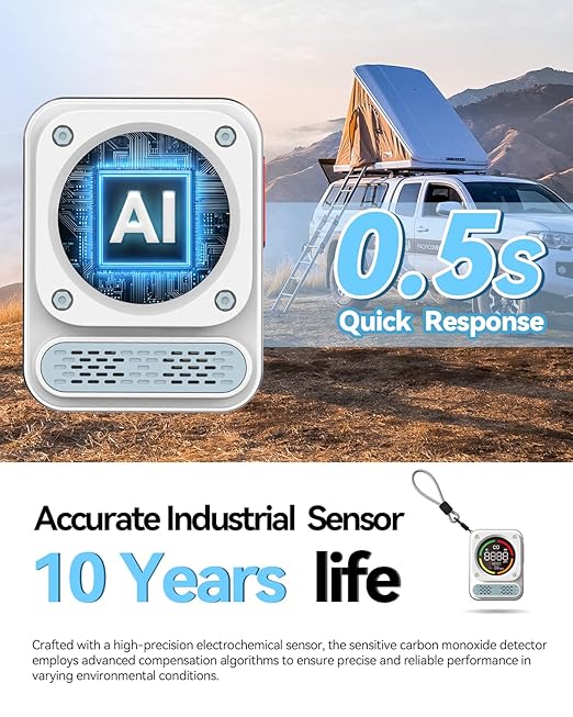 3-in-1 Carbon Monoxide Detector, 0-1000ppm CO Meter with Temperature Humidity, 260H Standby Rechargeable Battery Operated Reader, Portable Magnetic Air Quality Monitor Alarm for Travel Hotel Safety - Image 5