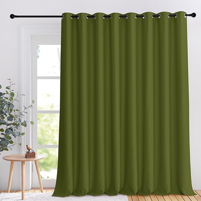 NICETOWN Black Out Sliding Door Curtain 108 inches Long, Grommet Patio Door Curtain Thermal Insulated Room Divider Drape for Bedroom/Living Room, W120 x L108, 1 Panel, Olive Green by NICETOWN