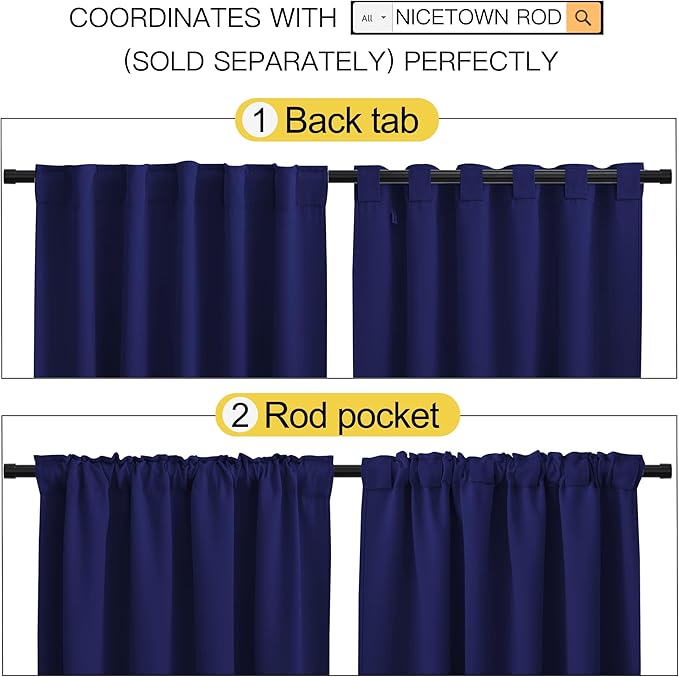 NICETOWN Blackout Draperies Curtains Window Drapes - (Royal Blue Color) 52 inches W by 63 inches L, Set of 2, Blackout Curtain Panels for Nursery - Image 4
