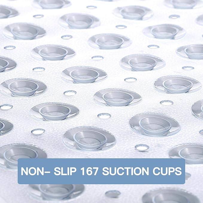 YINENN Bath Tub Shower Stall Mats 31x15.5 Inch Non-Slip and Latex Free, Bathtub Mat with Suction Cups, Machine Washable Bathroom Mats with Drain Holes (Clear) - Image 4