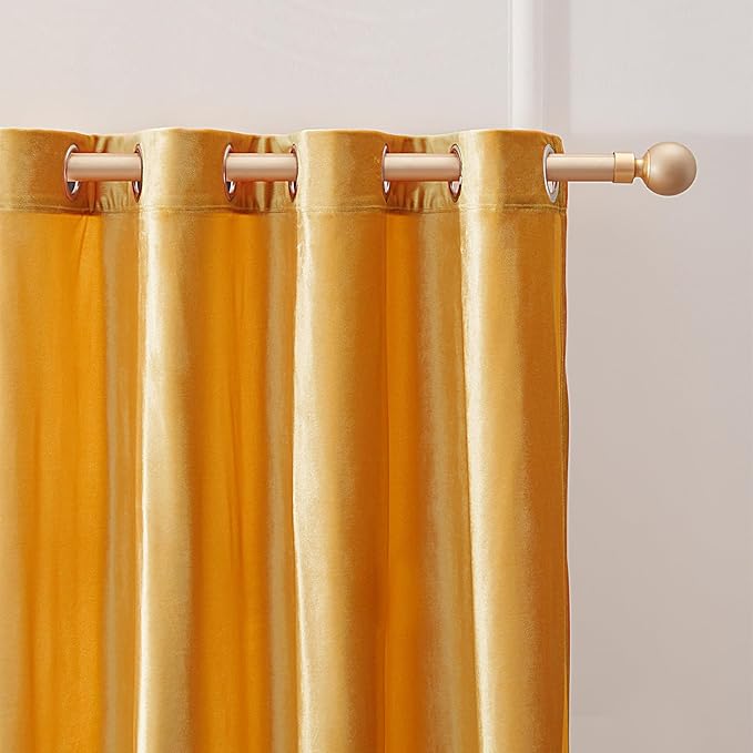 BULBUL Mustard Yellow Velvet Curtains 72 inch Luxury Elegant Living Room Curtain Privacy Modern Light Blocking Thermal Insulated Soundproof Room Darkening Drapes for Classical Bedroom Set of 2 - Image 2