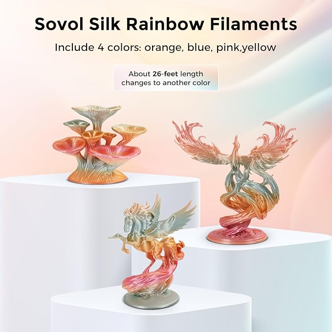 Sovol 3D Printer Silk Shiny Gradient Multicolored Fast Change Rainbow PLA 1kg (2.2 lbs) Spool 3D Printing Materials, Dimensional Accuracy +/- 0.03 mm, 1.75 mm, Pink Rainbow - Image 2