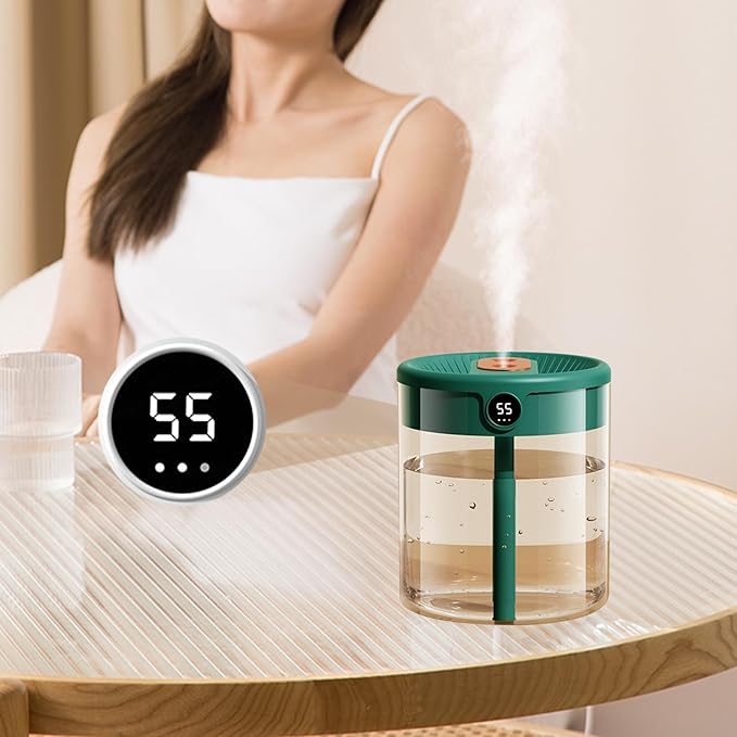 2L Humidifier, Double Nozzle Humidifier, Top Fill Cool Mist Humidifier, USB Humidifier with LCD Humidity Display, Large Capacity Fragrance Oil Diffuser for Home Bedroom[Green] - Image 2